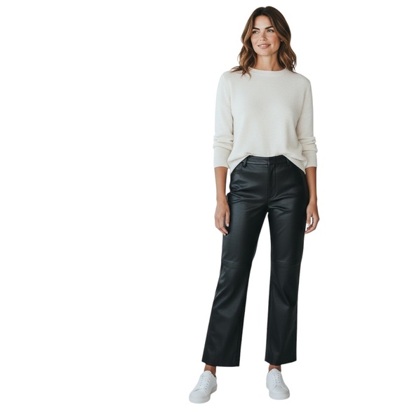 BRUNELLO CUCINELLI BLACK STRETCH NAPPA LEATHER CIGARETTE TROUSERS - Picture 5 of 5